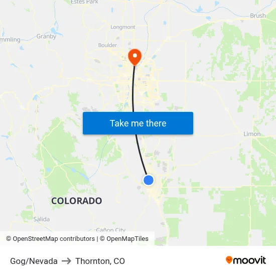 Gog/Nevada to Thornton, CO map