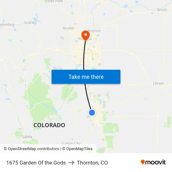 1675 Garden Of the Gods to Thornton, CO map