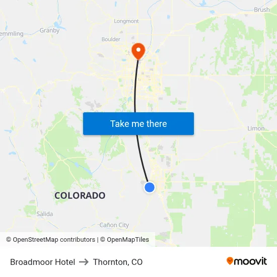 Broadmoor Hotel to Thornton, CO map