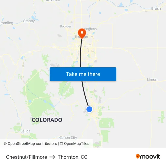 Chestnut/Fillmore to Thornton, CO map