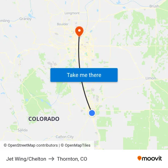 Jet Wing/Chelton to Thornton, CO map