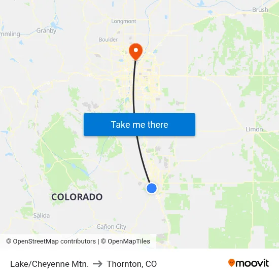 Lake/Cheyenne Mtn. to Thornton, CO map