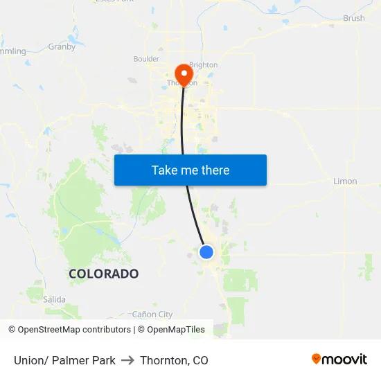 Union/ Palmer Park to Thornton, CO map