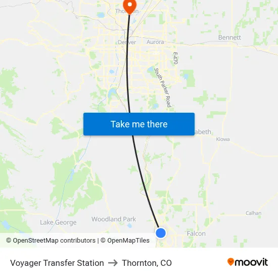 Voyager Transfer Station to Thornton, CO map