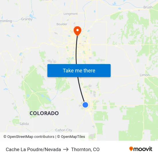Cache La Poudre/Nevada to Thornton, CO map