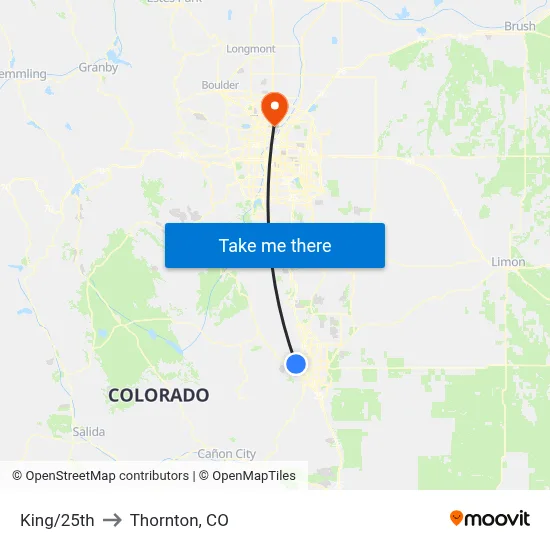 King/25th to Thornton, CO map