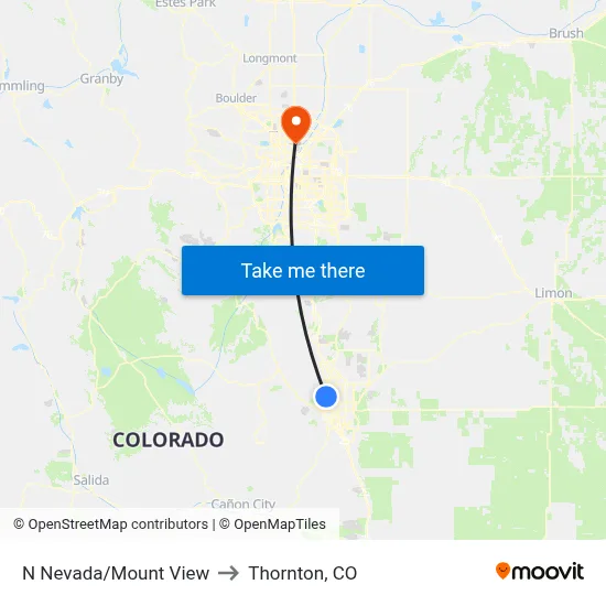 N Nevada/Mount View to Thornton, CO map