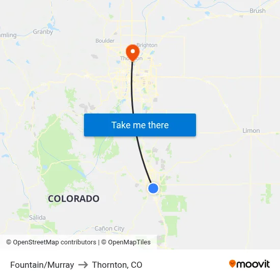 Fountain/Murray to Thornton, CO map