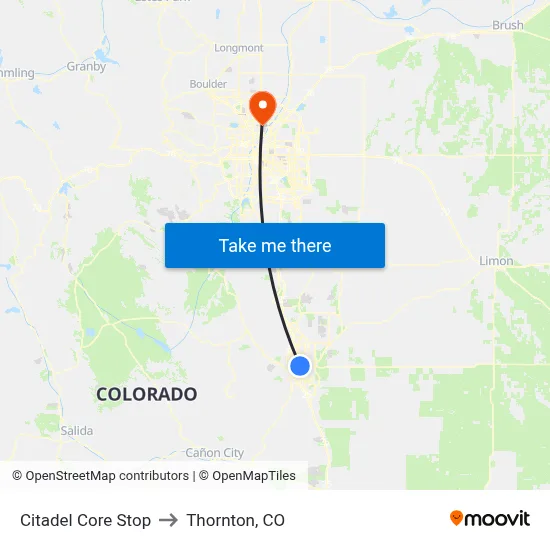Citadel Core Stop to Thornton, CO map