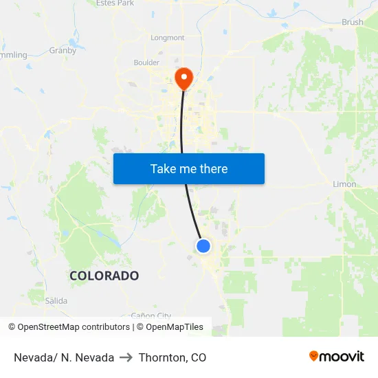 Nevada/ N. Nevada to Thornton, CO map