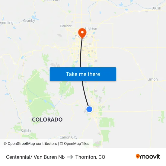 Centennial/ Van Buren Nb to Thornton, CO map