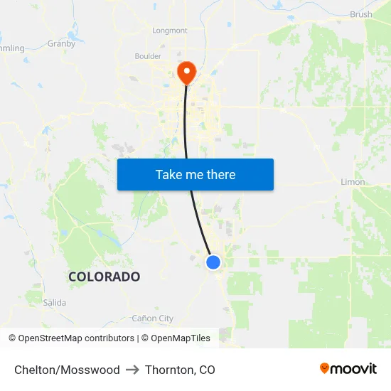 Chelton/Mosswood to Thornton, CO map
