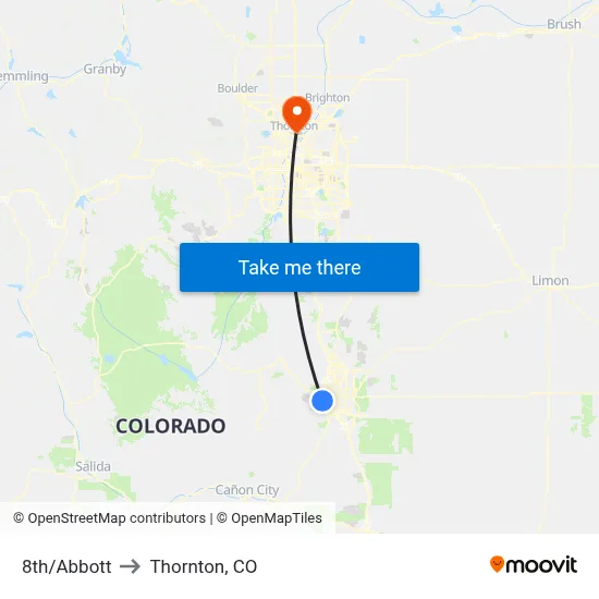 8th/Abbott to Thornton, CO map