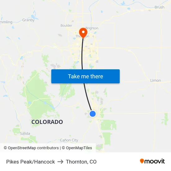 Pikes Peak/Hancock to Thornton, CO map