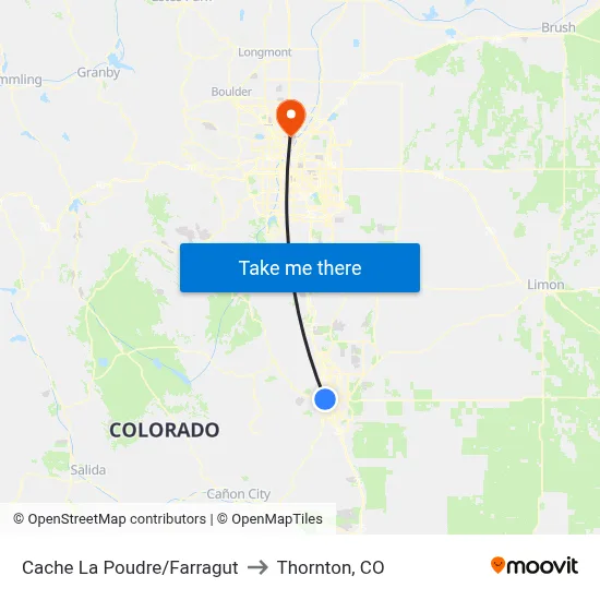 Cache La Poudre/Farragut to Thornton, CO map