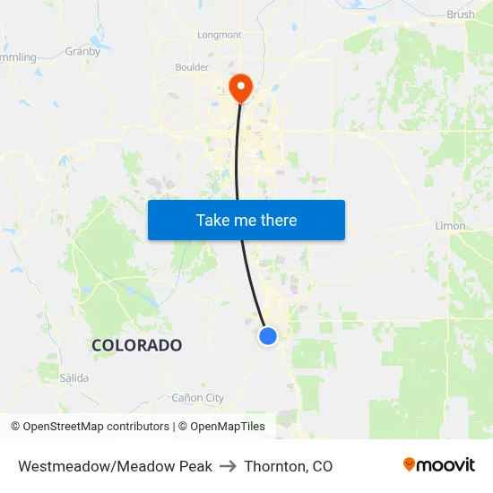 Westmeadow/Meadow Peak to Thornton, CO map