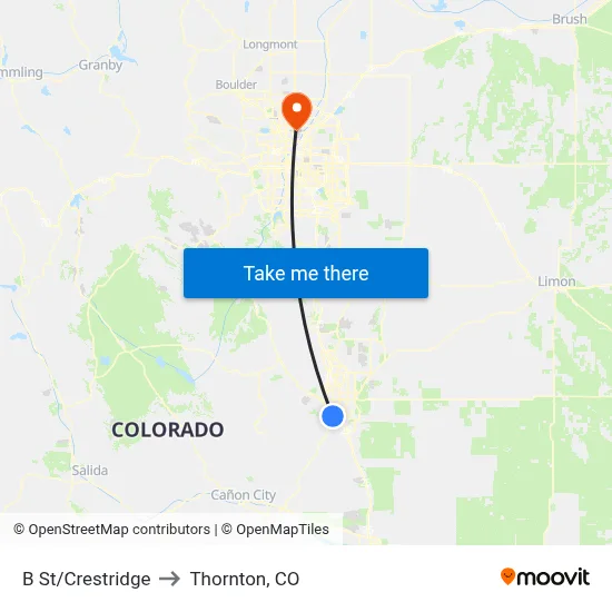 B St/Crestridge to Thornton, CO map
