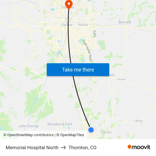 Memorial Hospital North to Thornton, CO map