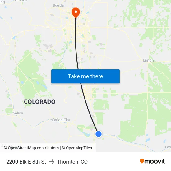 2200 Blk E 8th St to Thornton, CO map