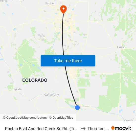 Pueblo Blvd And Red Creek Sr. Rd. (Transfer) to Thornton, CO map