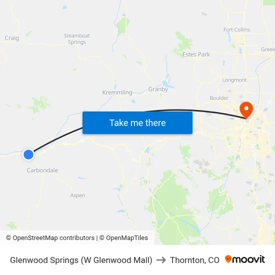 Glenwood Springs (W Glenwood Mall) to Thornton, CO map