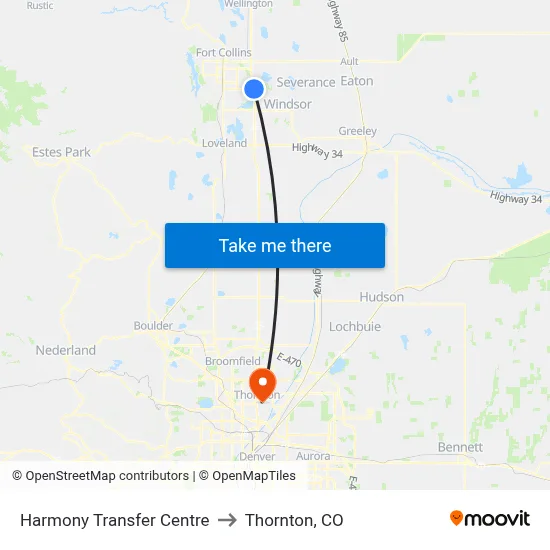 Harmony Transfer Centre to Thornton, CO map