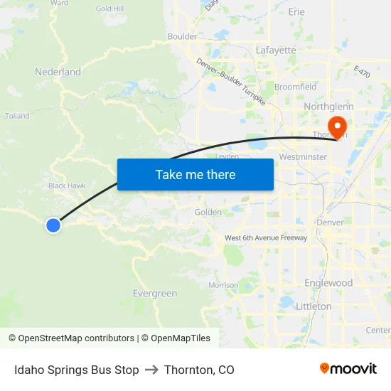 Idaho Springs Bus Stop to Thornton, CO map