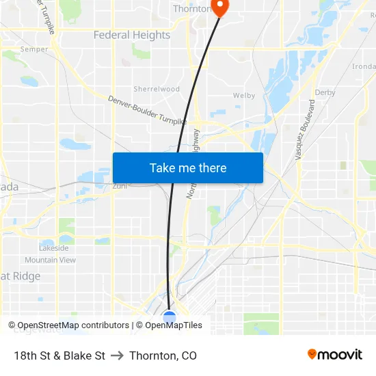 18th St & Blake St to Thornton, CO map