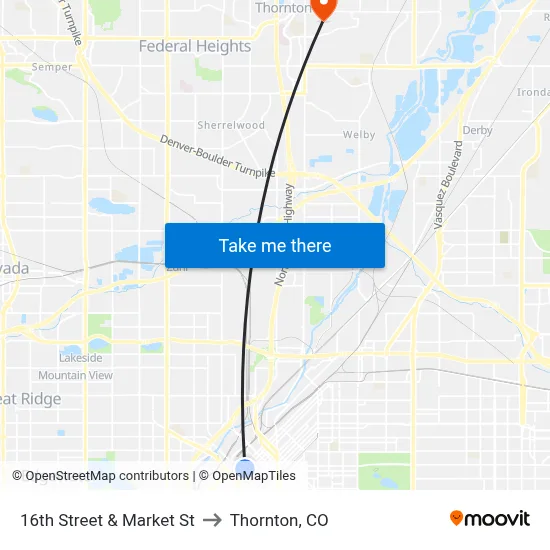 16th Street & Market St to Thornton, CO map