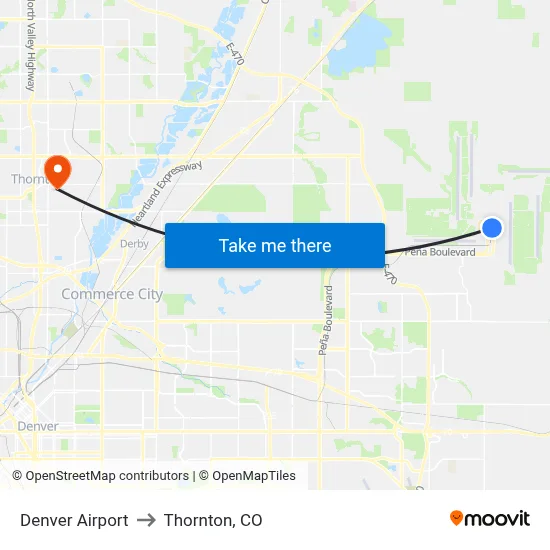 Denver Airport to Thornton, CO map