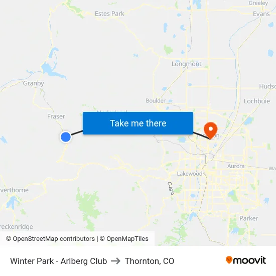 Winter Park - Arlberg Club to Thornton, CO map