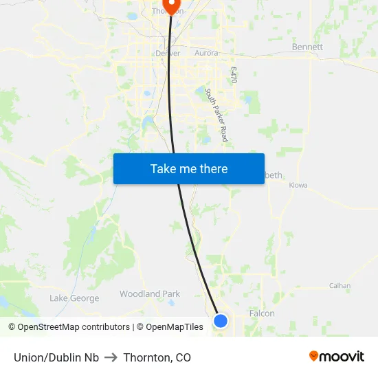 Union/Dublin Nb to Thornton, CO map