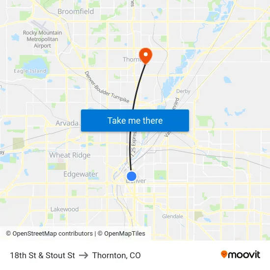 18th St & Stout St to Thornton, CO map