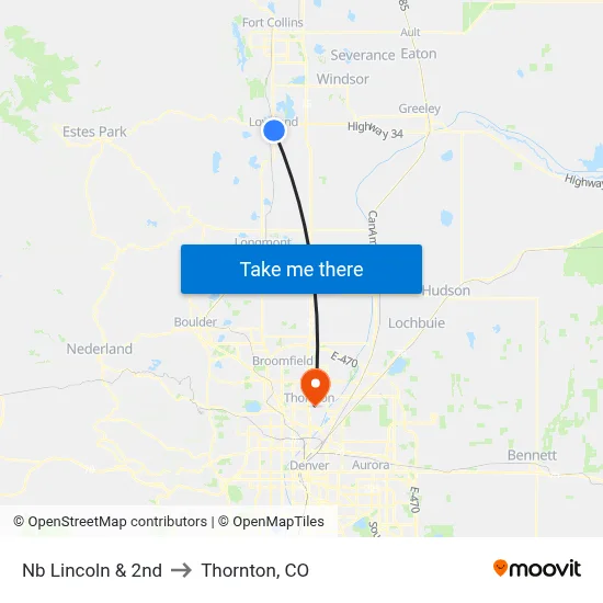 Nb Lincoln & 2nd to Thornton, CO map
