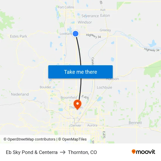 Eb Sky Pond & Centerra to Thornton, CO map