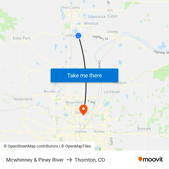 Mcwhinney & Piney River to Thornton, CO map