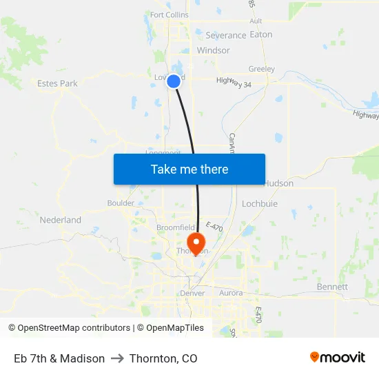 Eb 7th & Madison to Thornton, CO map
