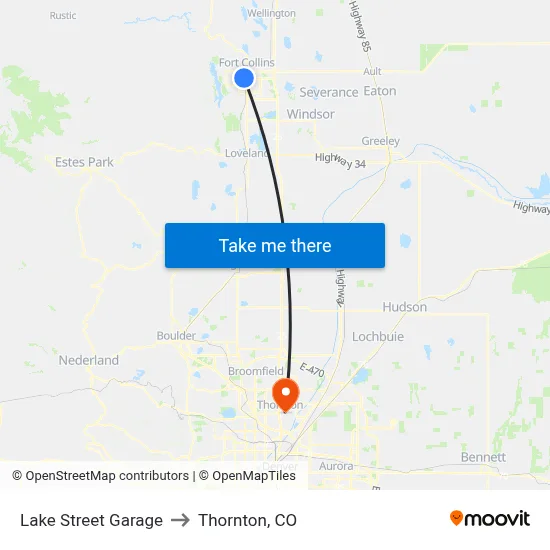 Lake Street Garage to Thornton, CO map