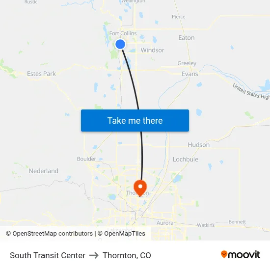 South Transit Center to Thornton, CO map