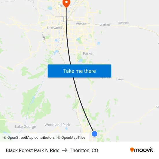 Black Forest Park N Ride to Thornton, CO map