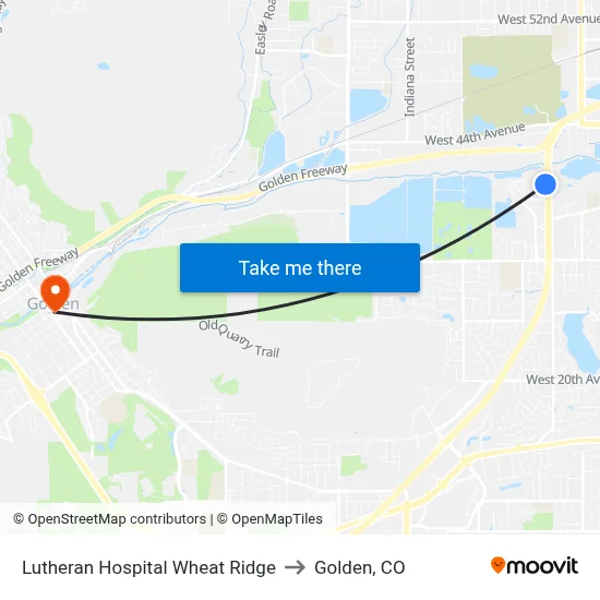 Lutheran Hospital Wheat Ridge to Golden, CO map