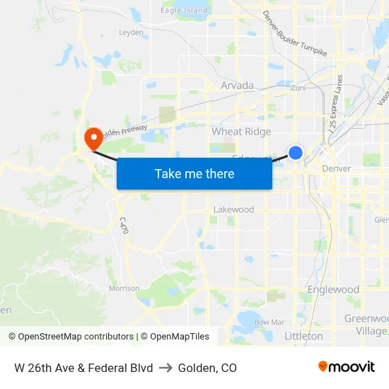 W 26th Ave & Federal Blvd to Golden, CO map