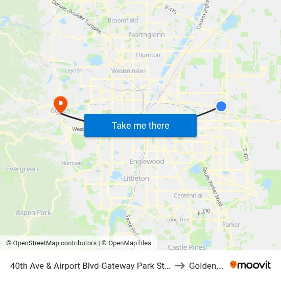 40th Ave & Airport Blvd-Gateway Park Stn Gate D to Golden, CO map