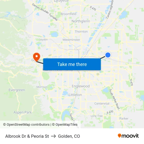 Albrook Dr & Peoria St to Golden, CO map