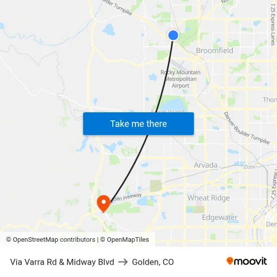 Via Varra Rd & Midway Blvd to Golden, CO map