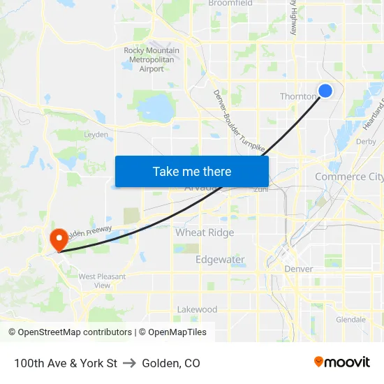 100th Ave & York St to Golden, CO map