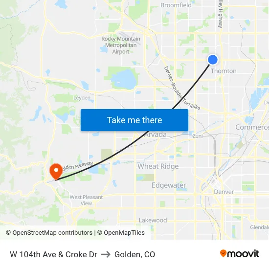W 104th Ave & Croke Dr to Golden, CO map