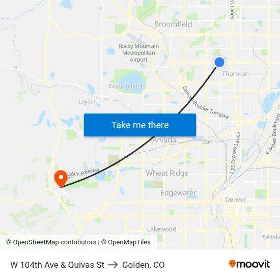 W 104th Ave & Quivas St to Golden, CO map