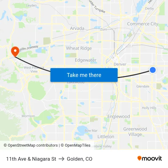 11th Ave & Niagara St to Golden, CO map