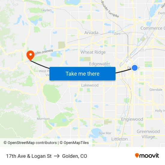 17th Ave & Logan St to Golden, CO map
